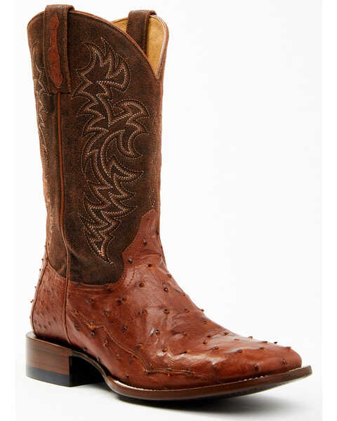 Cody James Men's Brandy Genuine Ostrich Exotic Western Boots - Broad Square Toe , Red, hi-res