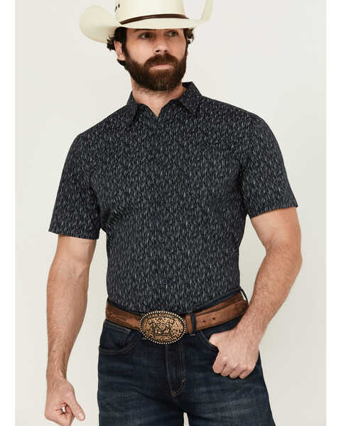 Gibson Men's Space Dot Geo Print Short Sleeve Button-Down Western Shirt , Navy, hi-res