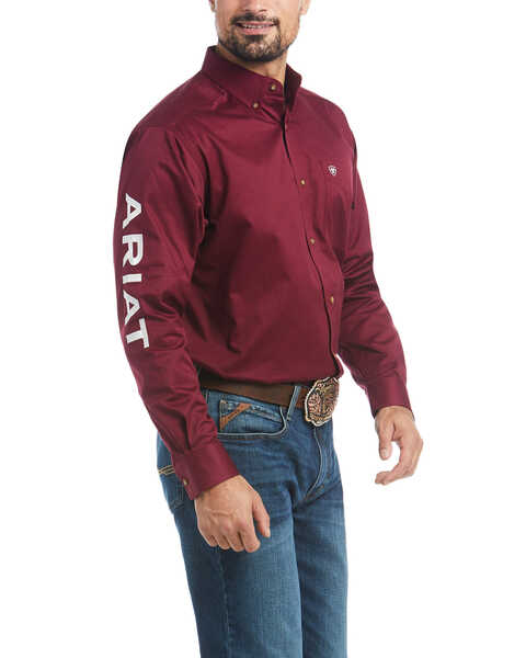 Ariat Men's Burgundy Team Logo Solid Twill Long Sleeve Western Shirt , Multi, hi-res