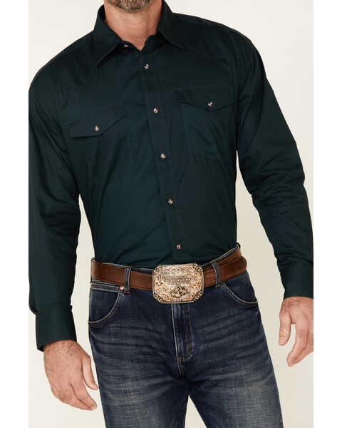 Image #3 - Roper Men's Amarillo Collection Solid Long Sleeve Western Shirt, Hunter Green, hi-res