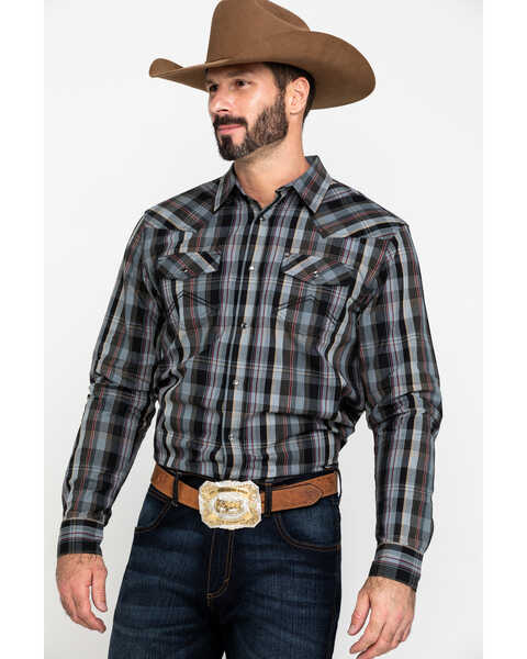 Image #1 - Cody James Men's Chapman Small Plaid Long Sleeve Western Shirt , Black, hi-res