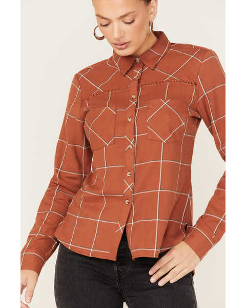 Image #3 - Shyanne Women's Plaid Print Long Sleeve Flannel Button-Down Shirt , Chestnut, hi-res