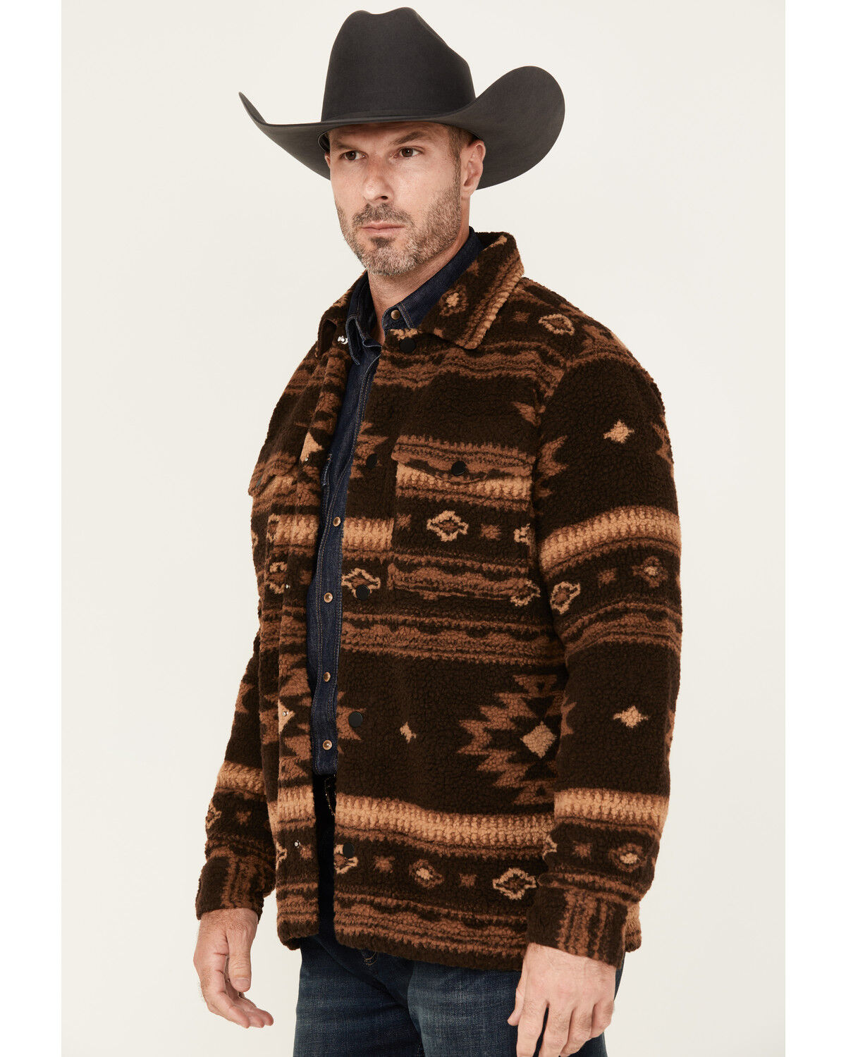Image #2 - Cody James Men's Highlander Southwestern Print Sherpa Snap Jacket, Brown, hi-res