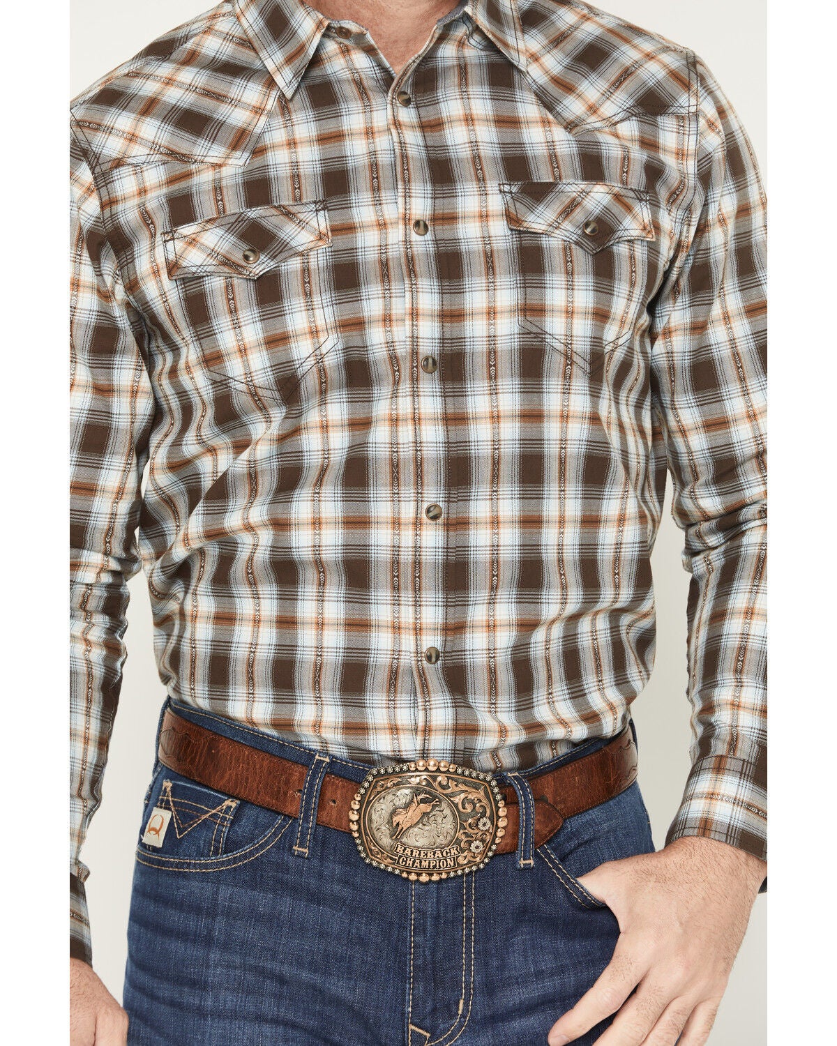 Image #3 - Cody James The American Cowboy Southwestern Plaid Print Long Sleeve Snap Western Shirt, Brown, hi-res