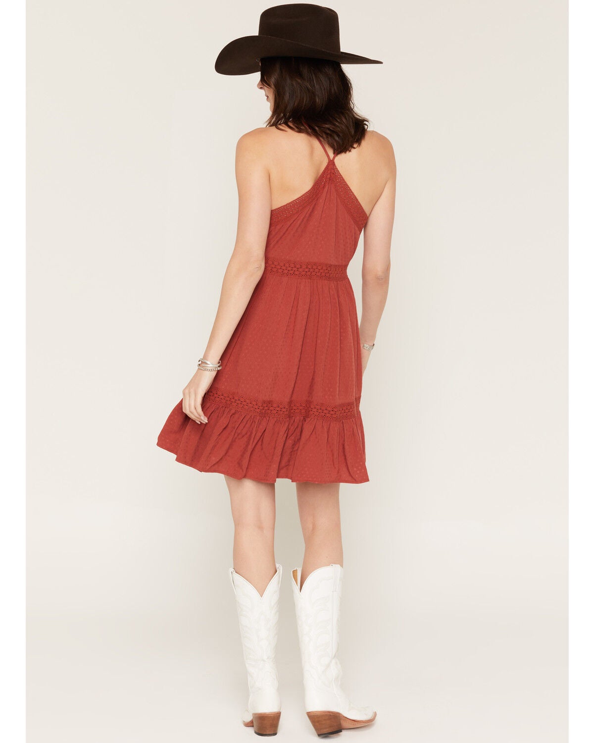 Image #4 - Shyanne Women's Racerback Lace Trim Mini Dress, Chilli, hi-res