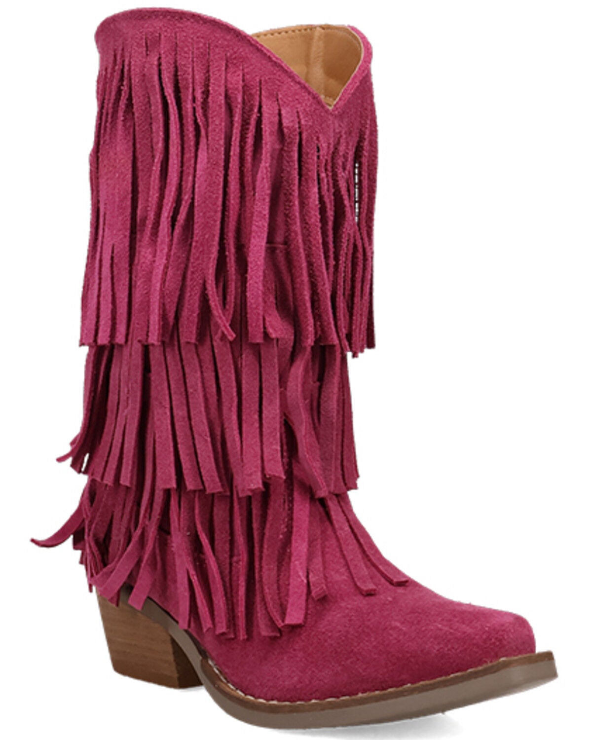 Image #1 - Dingo Little Girls' Wild Child Suede Fringe Western Boots - Snip Toe, Pink, hi-res
