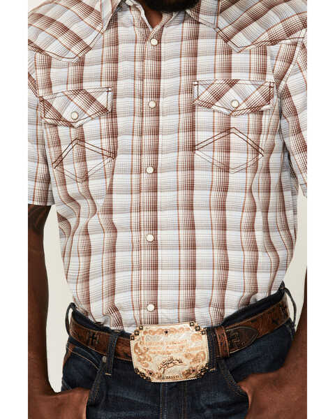 Image #3 - Cody James Men's Mount Vernon Small Plaid Short Sleeve Pearl Snap Western Shirt , Brown/blue, hi-res