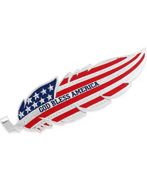 Montana Silversmiths USA Flag Hat Feather , Silver, hi-res