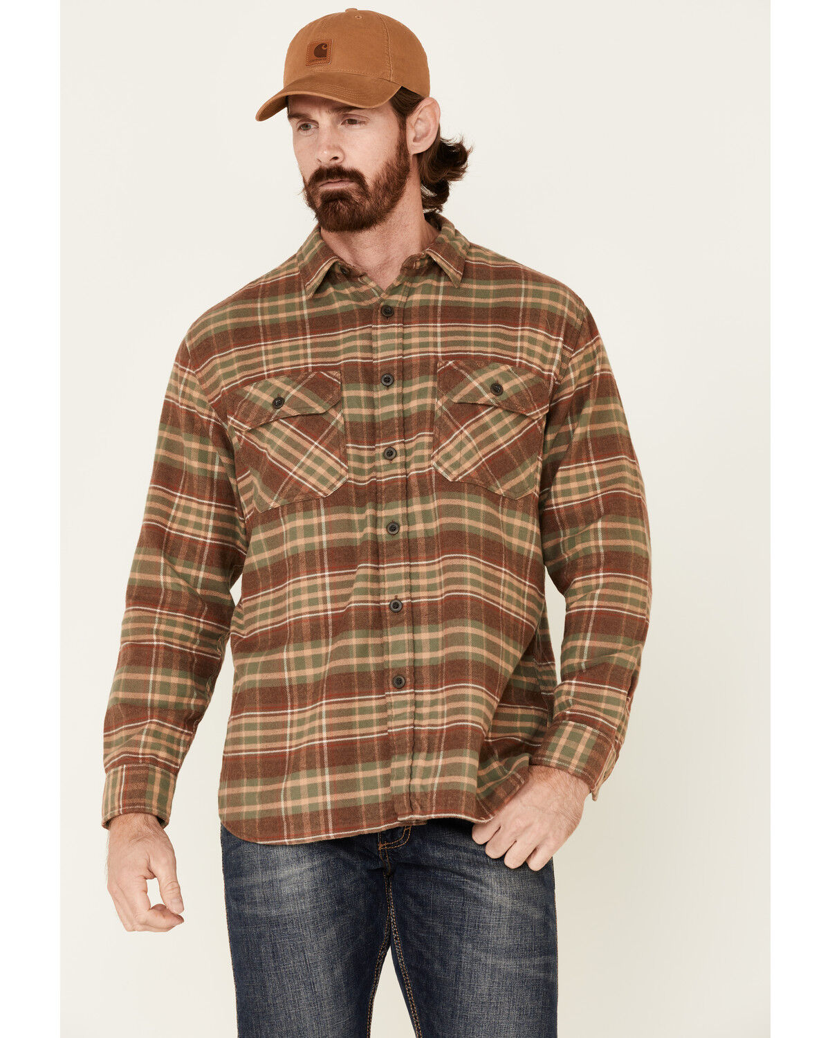 Image #1 - Pendleton Men's Tan Burnside Plaid Long Sleeve Western Flannel Shirt, Tan, hi-res