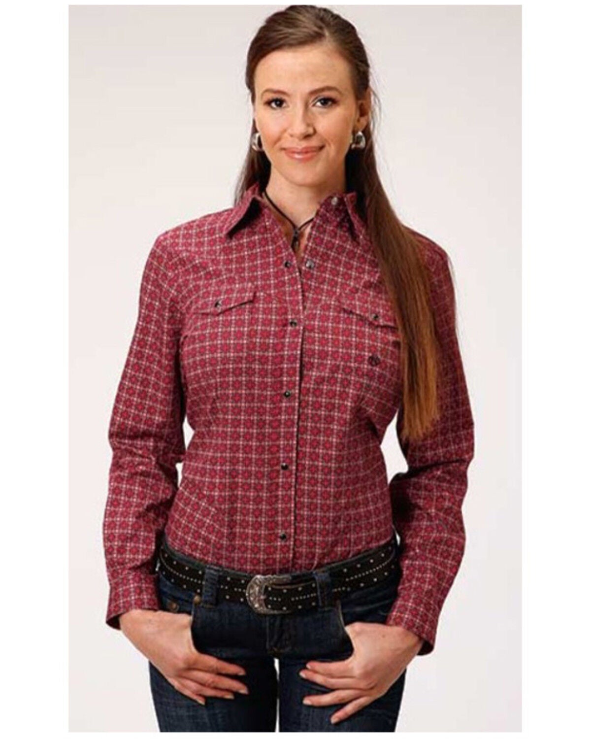 Image #1 - Roper Women's Red Geo Long Sleeve Western Shirt, , hi-res