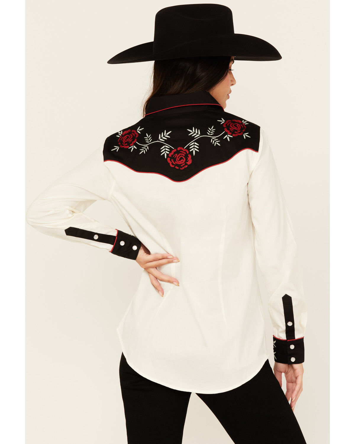 Image #4 - Panhandle Women's Retro Floral Embroidered Long Sleeve Snap Western Shirt, Cream, hi-res