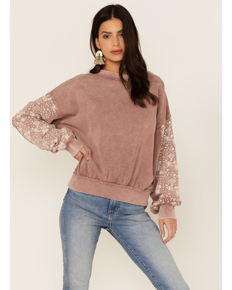 Easel Women's Mauve Bandana Print Pullover Sweatshirt, Mauve, hi-res
