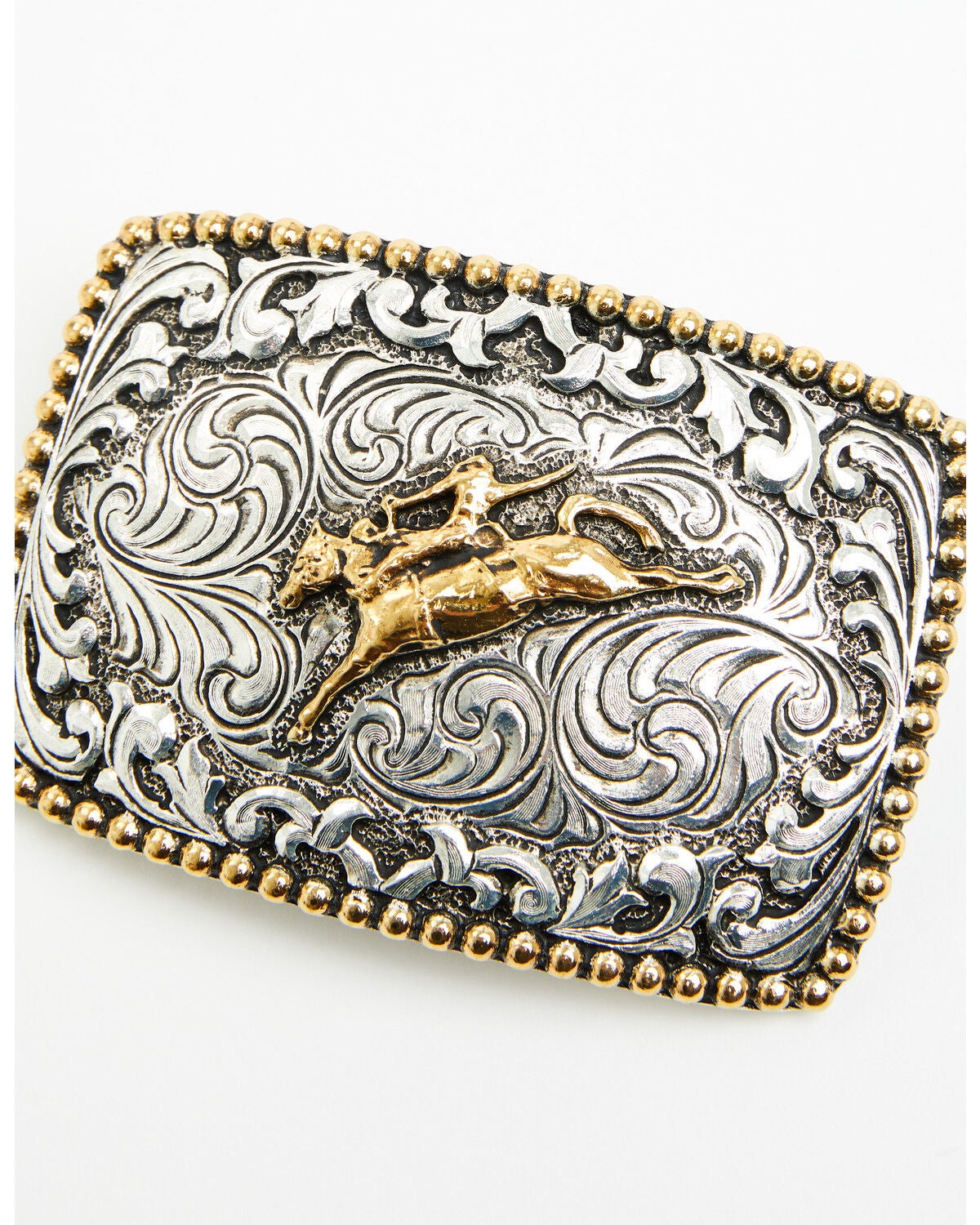Image #2 - Cody James Bronc Rider Beaded Border Belt Buckle, Silver, hi-res