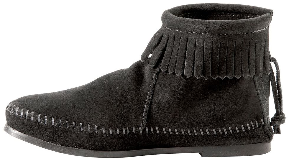 Women's Minnetonka Suede Back Zipper Moccasin Boots, Black, hi-res