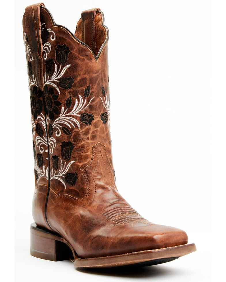 Dan Post Women's Athena Embroidered Western Boots - Square Toe , Tan, hi-res