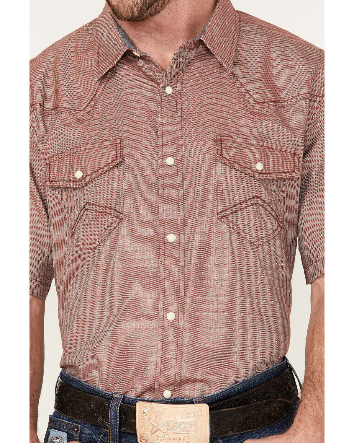 Image #3 - Cody James Men's Flock Solid Pearl Snap Western Shirt, Burgundy, hi-res