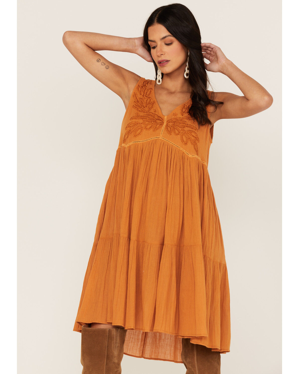 Image #2 - Talisman Women's Athena Embroidered Mini Dress, Orange, hi-res