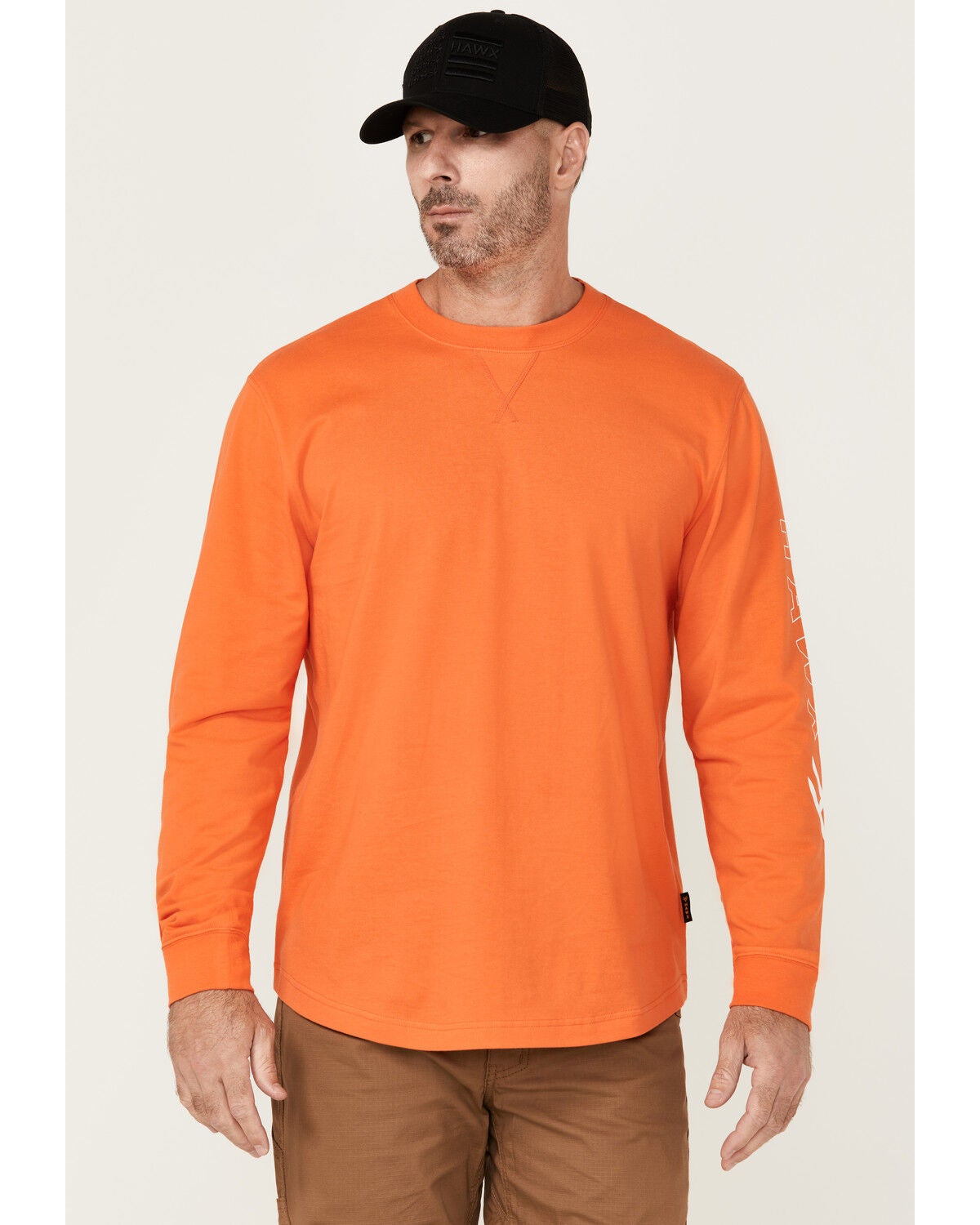 Image #1 - Hawx Men's Logo Long Sleeve Graphic Work T-Shirt - Big & Tall, Orange, hi-res
