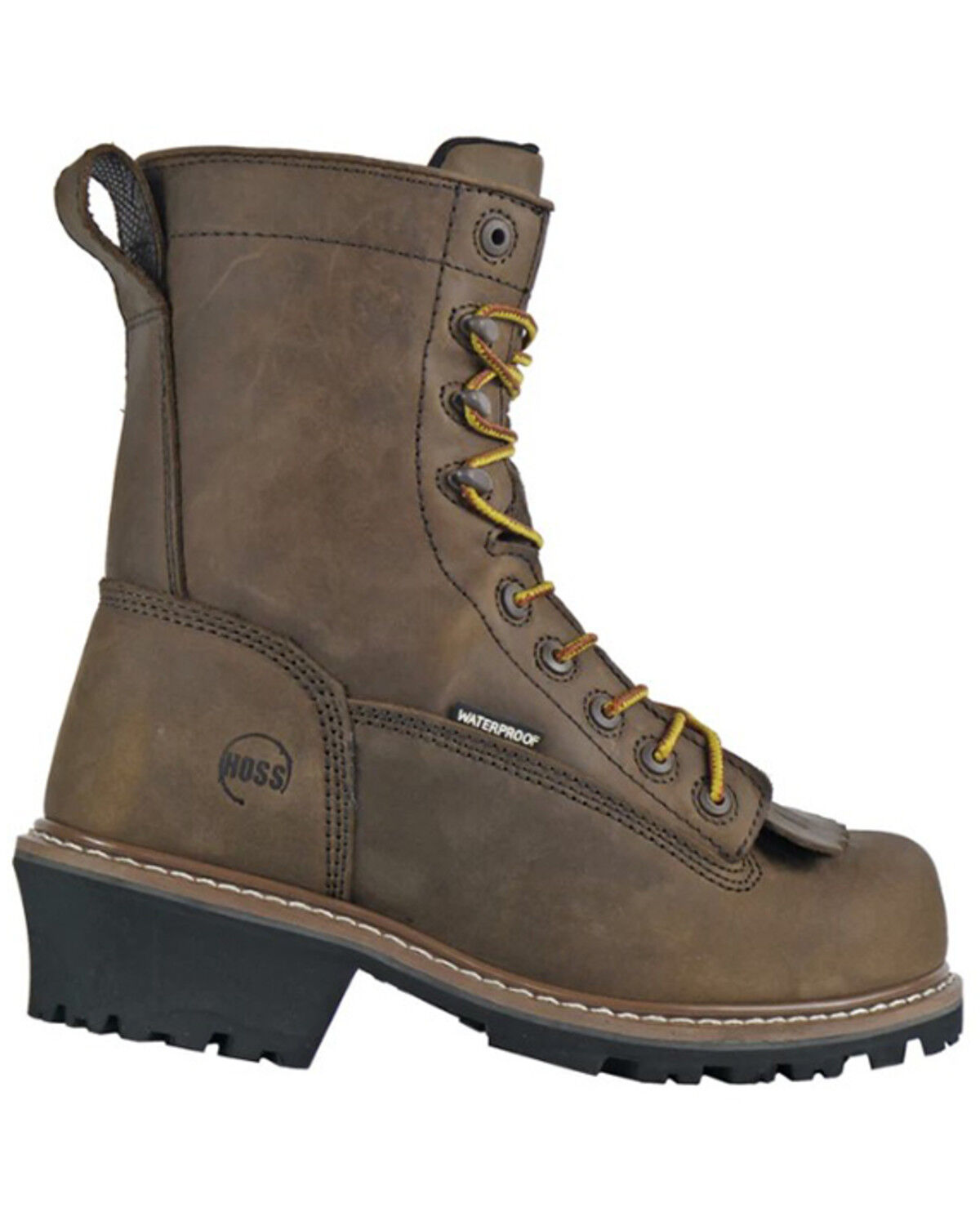 Image #2 - Hoss Men's Cross Cut 8" Lace-Up Waterproof Logger Work Boots - Composite Toe, Brown, hi-res