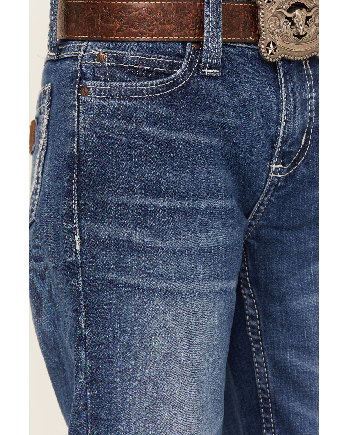 Image #2 - Wrangler Girls' Medium Wash Trouser Leg Jeans, Blue, hi-res