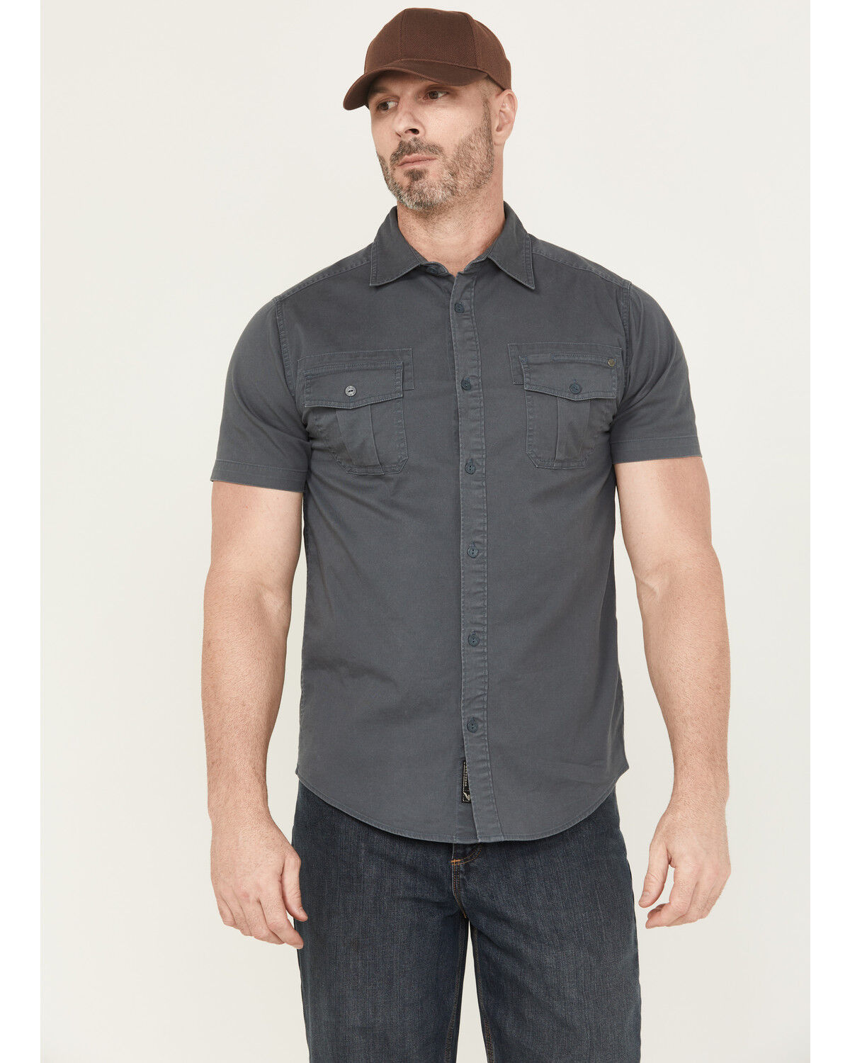 Image #1 - Thorogood Men's Stretch Utility Short Sleeve Button-Down Work Shirt, Slate, hi-res