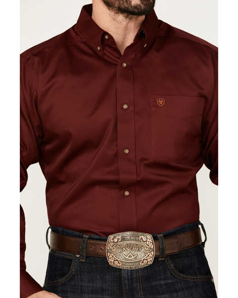 Image #3 - Ariat Men's Solid Twill Fitted Long Sleeve Button-Down Western Shirt , Burgundy, hi-res