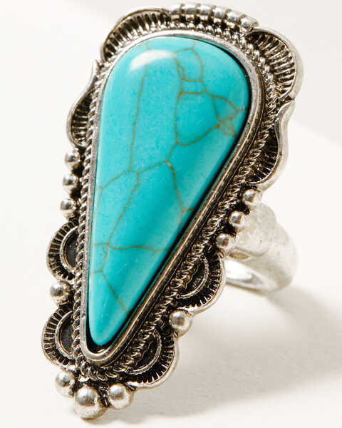 Image #1 - Prime Time Jewelry Women's Oversized Turquoise Statement Ring, Silver, hi-res