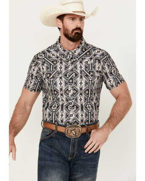 Rock & Roll Denim Men's Southwestern Print Short Sleeve Polo Shirt , Black, hi-res