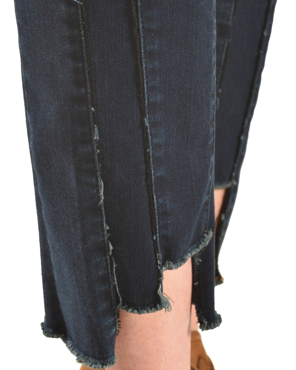 Image #6 - Tractr Women's Front Fray Panel Step Hem Jeans, Indigo, hi-res