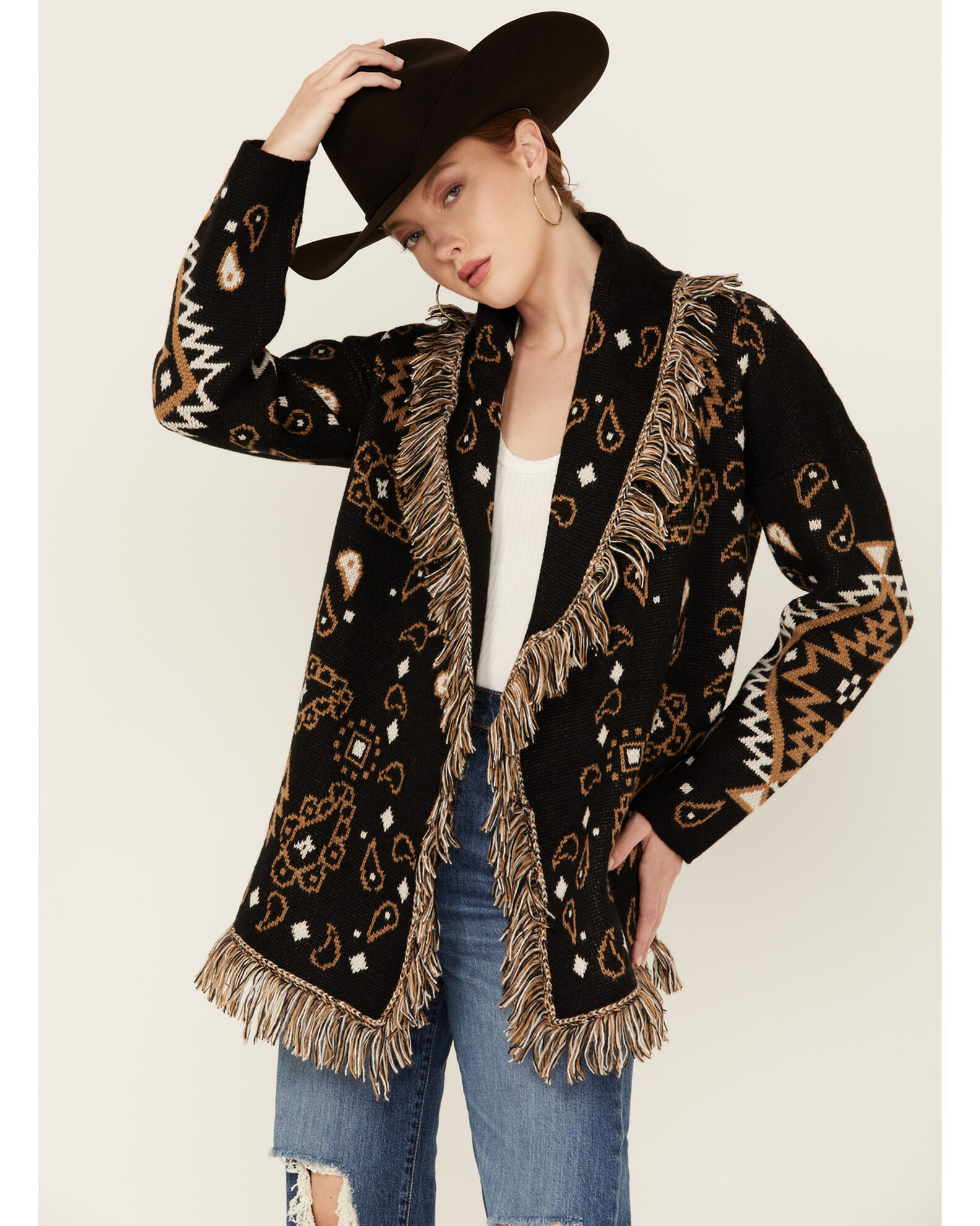 Paisley print cardigan shop