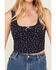 Image #3 - Originality Women's Floral Print Eyelet Cropped Corset Top, Navy, hi-res