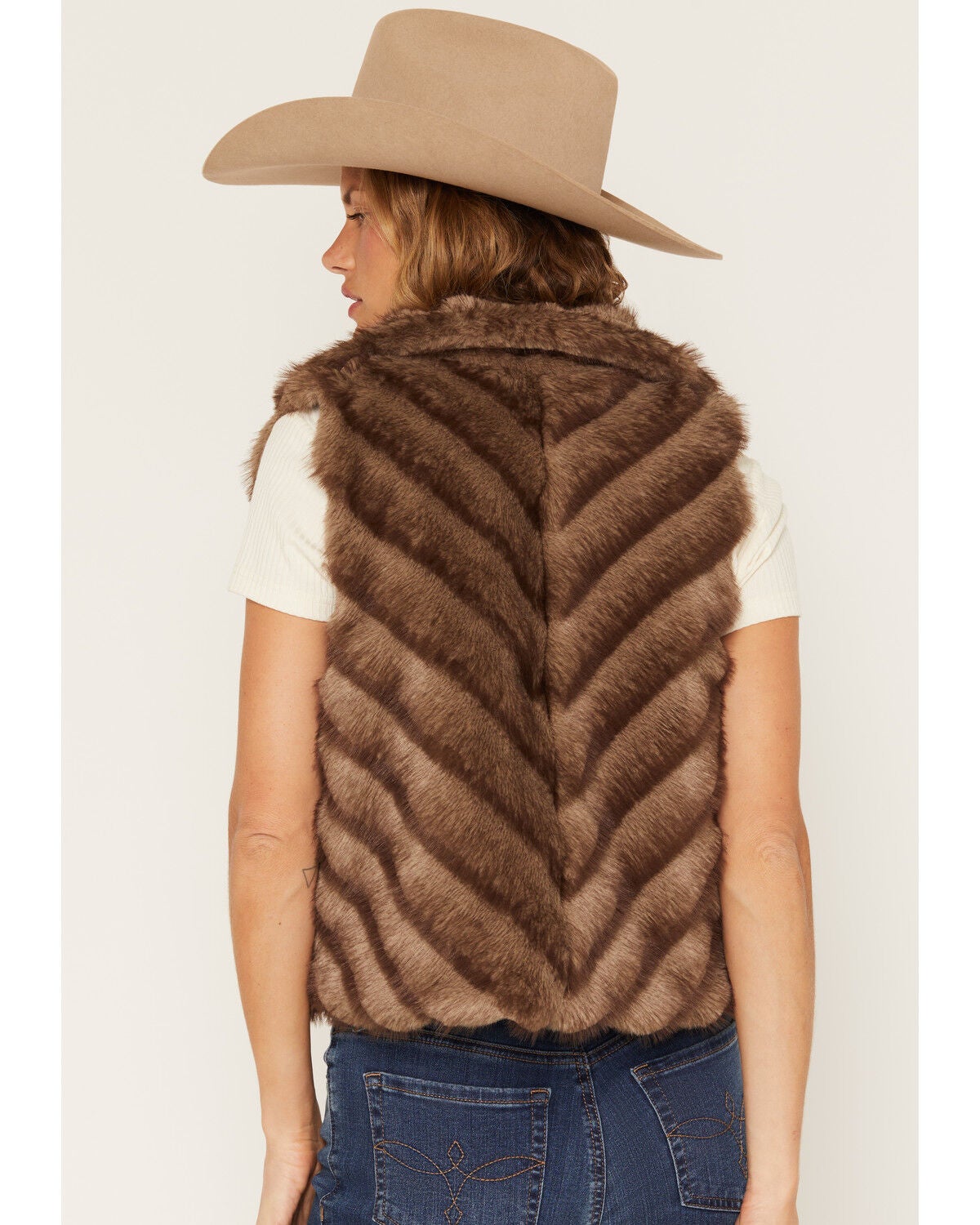 Image #4 - Cripple Creek Women's Faux Fur Zip-Up Vest, Brown, hi-res