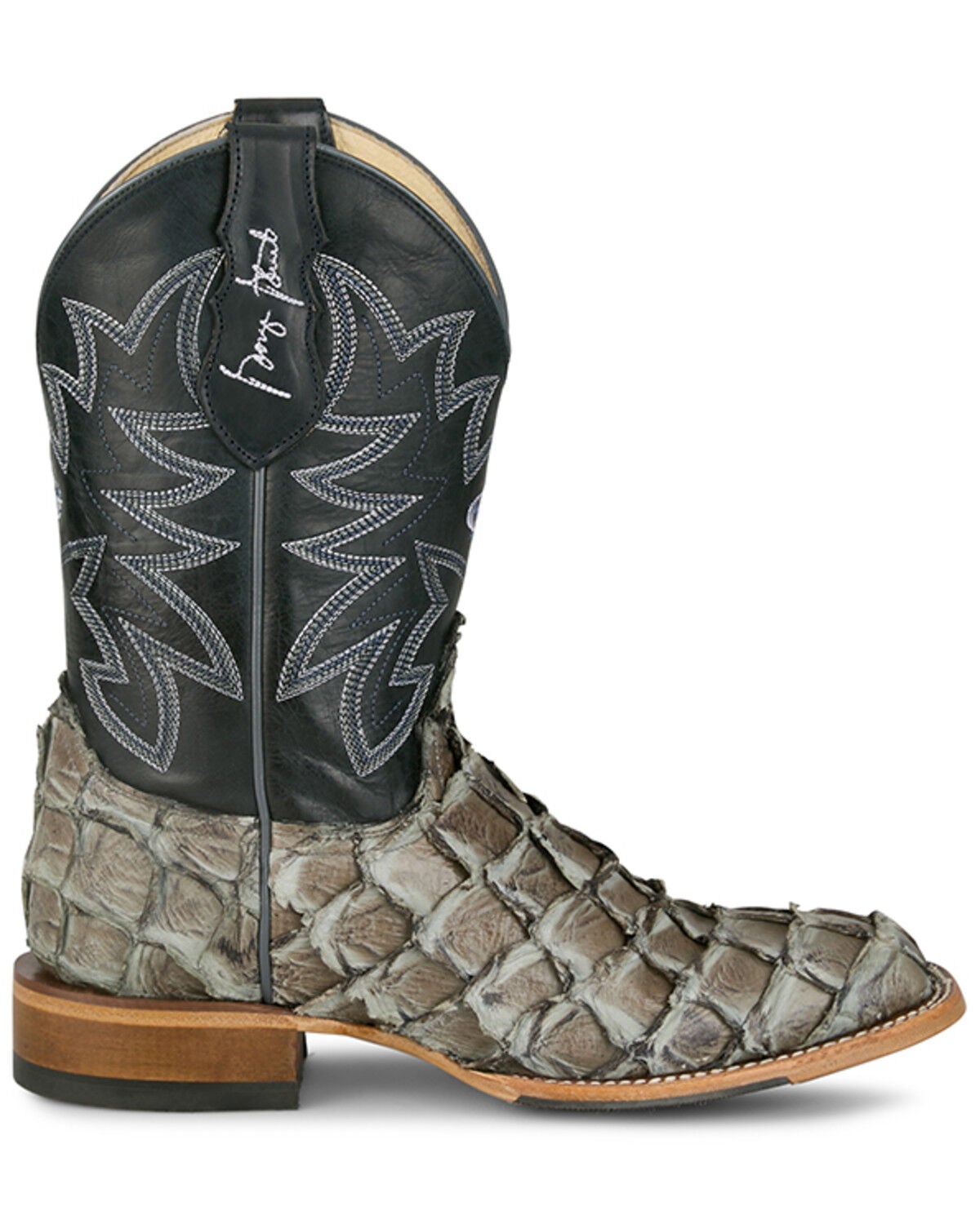 Image #2 - Justin Men's Ocean View Exotic Pirarucu Western Boots - Broad Square Toe, Grey, hi-res