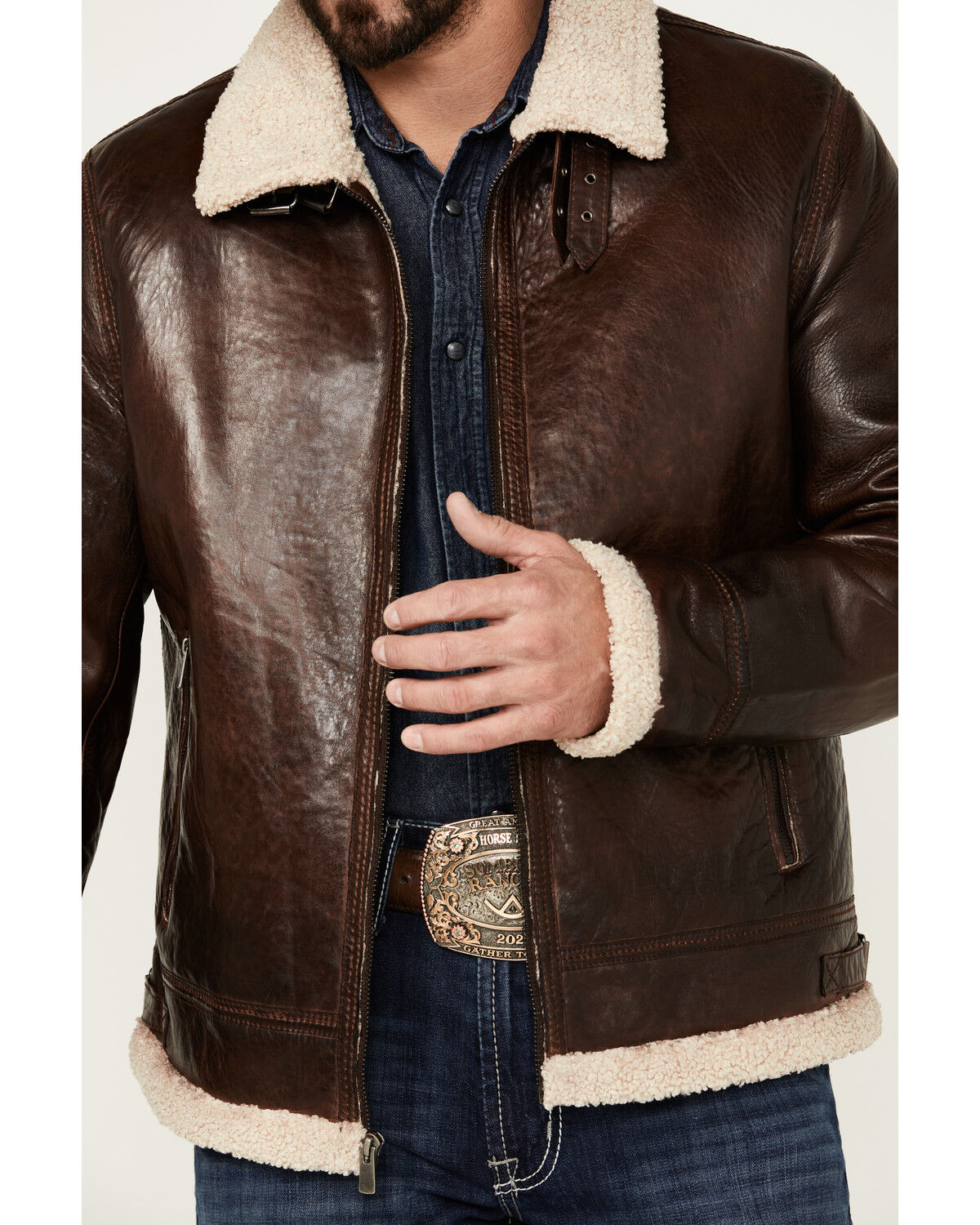 Image #3 - Scully Men's Sherpa Lined Leather Jacket, Chocolate, hi-res