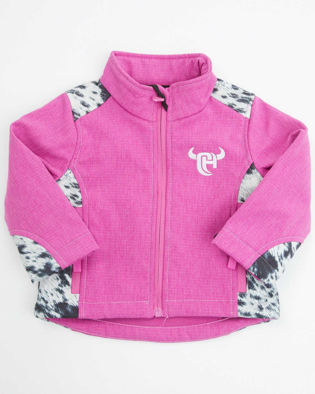 Image #1 - Cowgirl Hardware Toddler Girls' Cowhide Print Softshell Jacket, Pink, hi-res