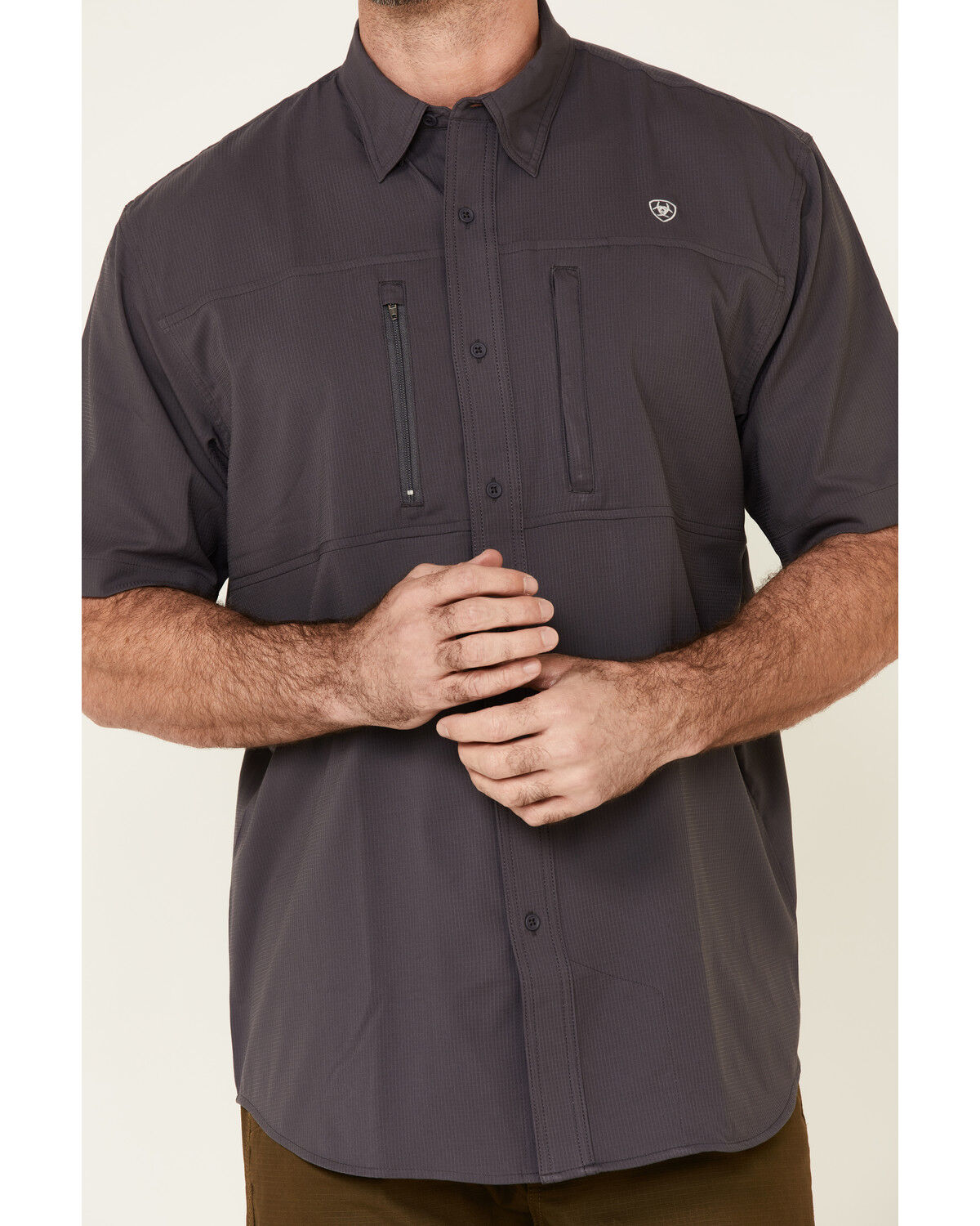 Image #3 - Ariat Men's Solid Charcoal Tek Button-Down Short Sleeve Western Shirt - Tall, Charcoal, hi-res
