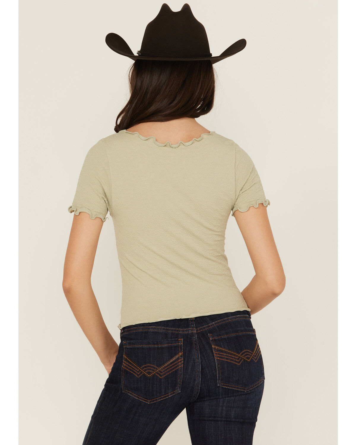 Image #4 - Fornia Women's Jacquard Lettuce Edge Top, Green, hi-res