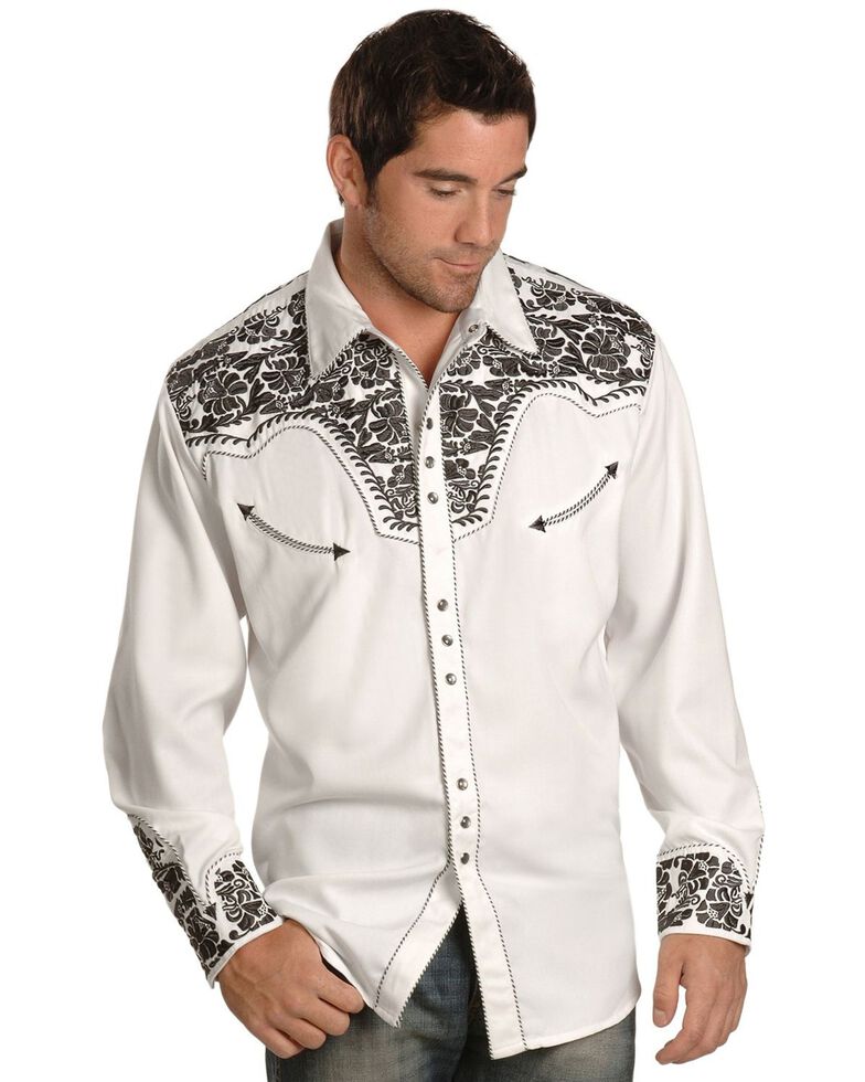 Scully Men's Pewter-Tone Embroidered Retro Long Sleeve Western Shirt - Big & Tall, Pewter, hi-res