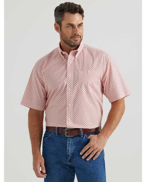 Wrangler Men's Classic Medallion Print Short Sleeve Button-Down Western Shirt , Orange, hi-res