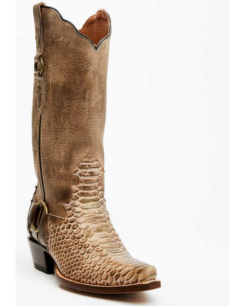 Dan Post Women's Faux Python Tall Western Boots - Snip Toe , Honey, hi-res