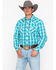 Image #1 - Rock & Roll Denim Men's Poplin Plaid Print Snap Long Sleeve Western Shirt , Blue, hi-res