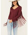 Image #1 - Idyllwind Women's Elsie Kimono Fringe Top, Maroon, hi-res