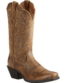 Ariat Women's Round Up Distressed Leather Cowgirl Boots - Square Toe, Lt Brown, hi-res