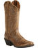 Image #1 - Ariat Women's Round Up Distressed Leather Western Performance Boots - Square Toe, Lt Brown, hi-res
