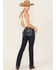 Image #1 - Miss Me Women's Dark Wash Mid Rise Whip Stitch Pocket Bootcut Stretch Denim Jeans, Dark Wash, hi-res