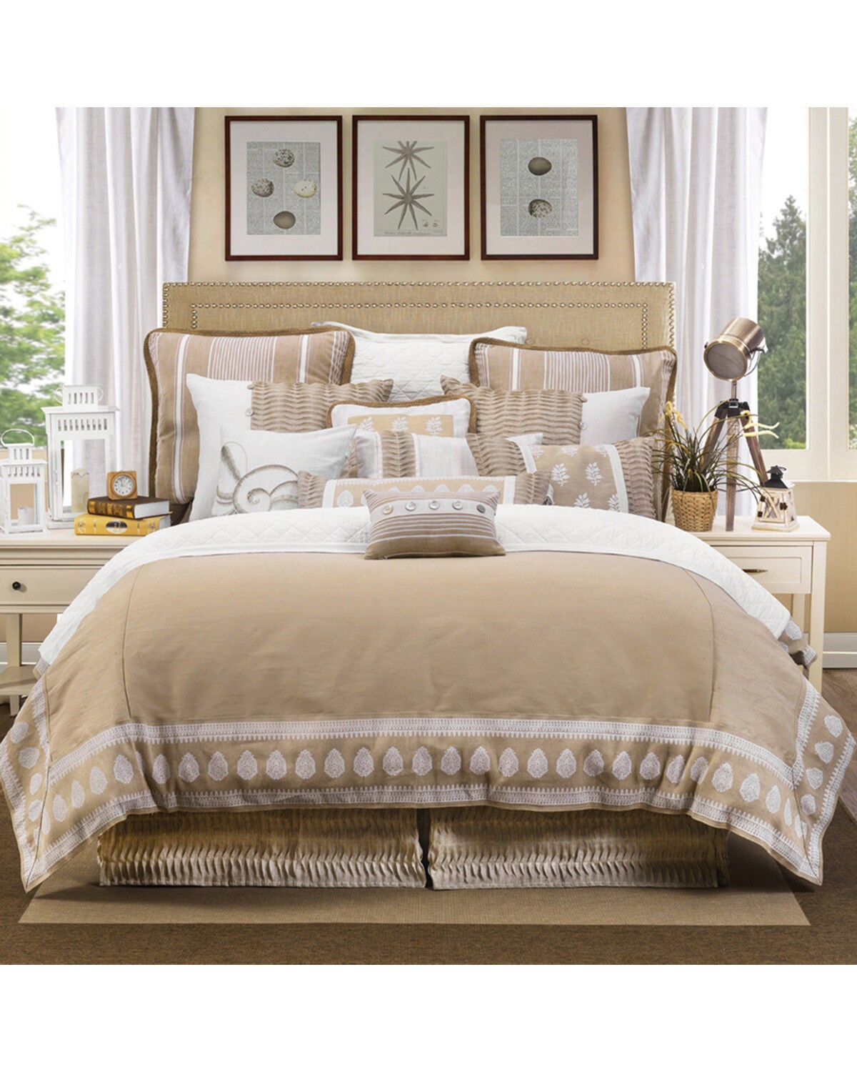 HiEnd Accents Newport Queen Size Bedding Set - 5 Piece, Cream, hi-res