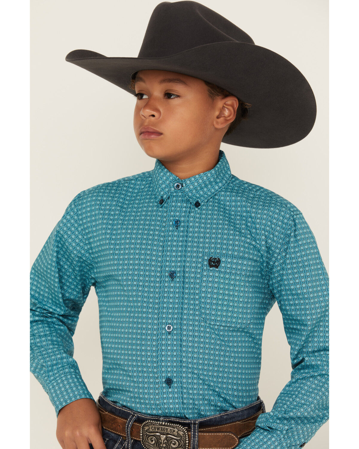 Image #2 - Cinch Boys' Printed Long Sleeve Button-Down Western Shirt, Turquoise, hi-res