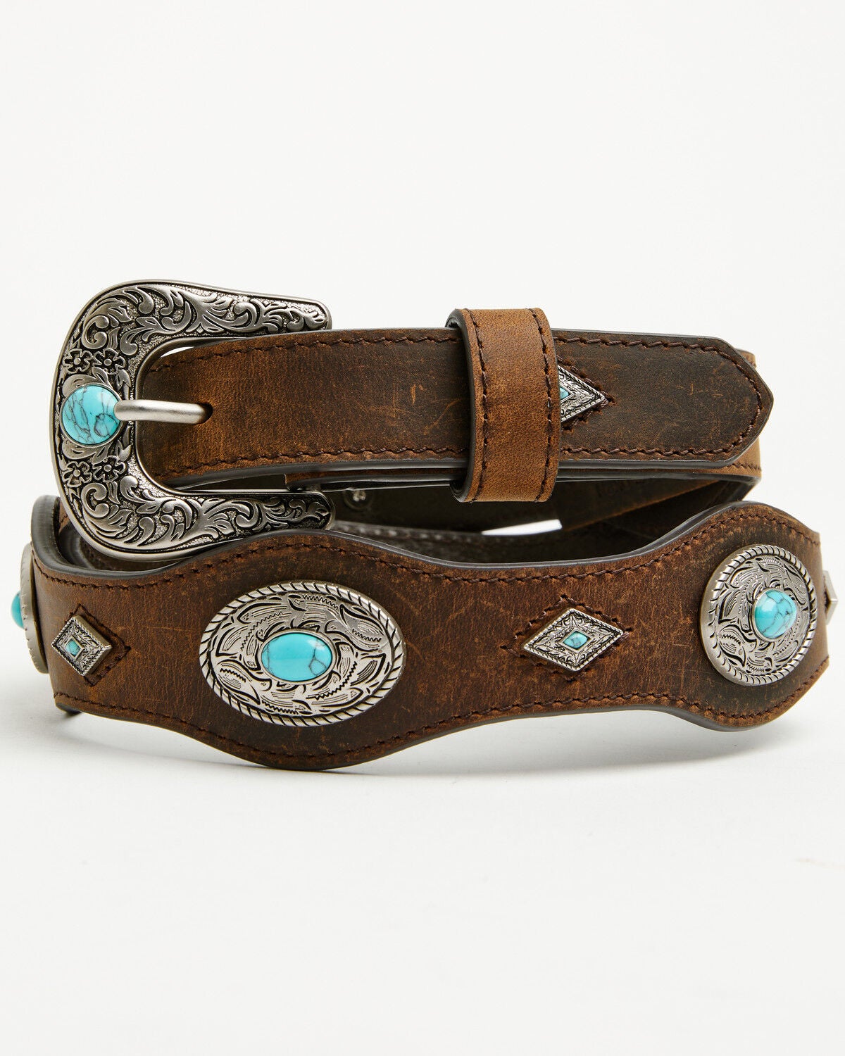 Image #1 - Shyanne Women's Bristol Scalloped Medallion Belt, Dark Brown, hi-res
