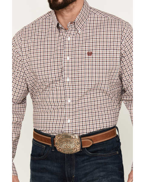 Image #3 - Cinch Men's Plaid Print Long Sleeve Button Down Western Shirt , White, hi-res