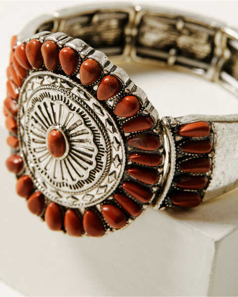 Image #2 - Shyanne Women's Canyon Sunset Red Concho Stretch Bracelet, Silver, hi-res